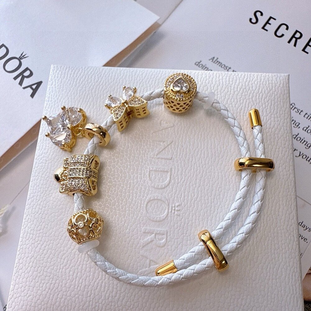 Pandora White Braided Gold Charm Bracelet - Picture 6 of 8